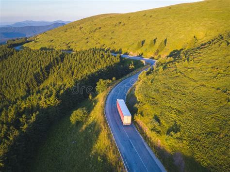 drone  truck  cargo  mountain road stock image image  outdoors container