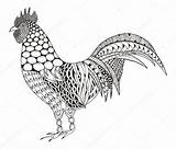 Zentangle Rooster Illustration Vector Ornate Cock Stylized Pattern Stock Zen Freehand Drawn Pencil Hand Depositphotos Freeh Print sketch template
