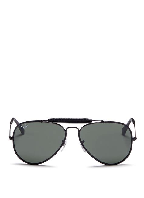 ray ban outdoorsman craft leather wrap metal aviator sunglasses in