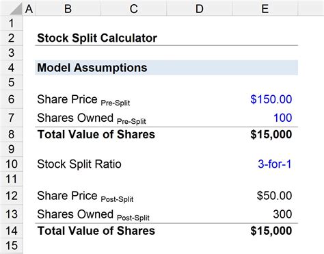 stock split excel calculator  google