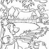 Jungle Shanti Coloring Pages River Book Disney Mowgli Village Hellokids Movie Books Shere Khan Looking sketch template