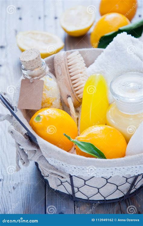 basket lemon spa stock photo image  massage bath