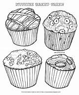 Coloring Muffins Muffin Cinnamon Blueberry Chip Chocolate Baked Fresh Crayon Bakery Types Four Description sketch template