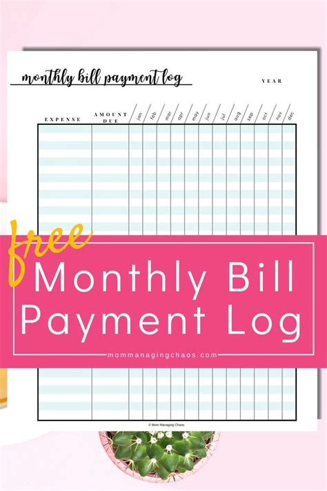 printable monthly bill payment log  bills  pay checklist