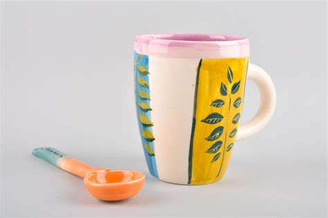 handmade bemalte originelle ton tasse keramik geschirr kleiner loeffel  kaufen sie