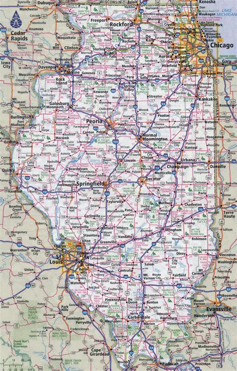 large detailed roads  highways map  illinois state   cities illinois state usa