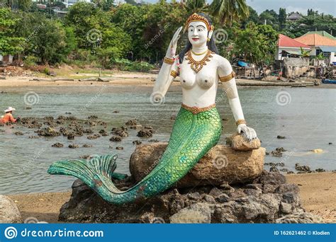 Mermaid Statue At Wat Phra Yai Temple Ko Samui Island Thailand Stock