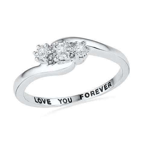 Diamond Accent Three Stone Slant Promise Ring In Sterling Silver 1