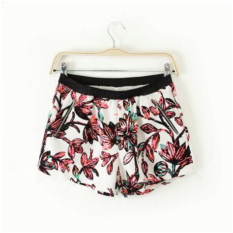 2014 new women flower printed shorts casual elastic waist chiffon