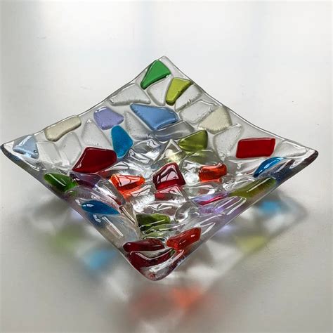 Fused Glass Dish With Raised Glass Pieces Etsy