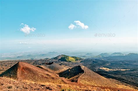 panoramic view of summits of volcano etna tallest volcano in