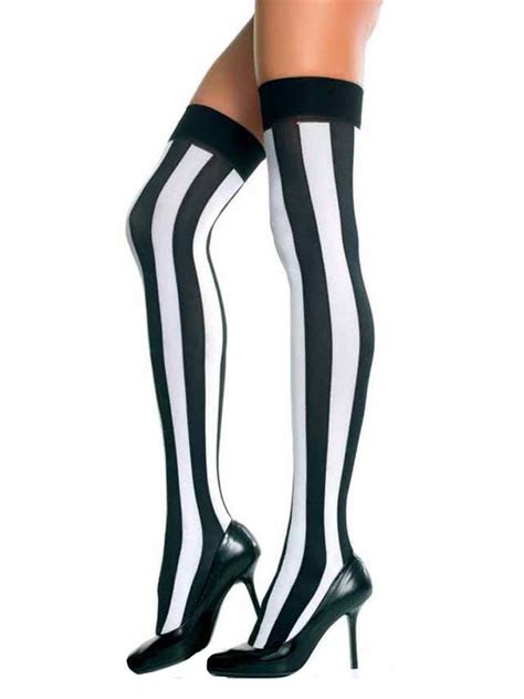 Black And White Vertical Stripe Thigh High Stockings