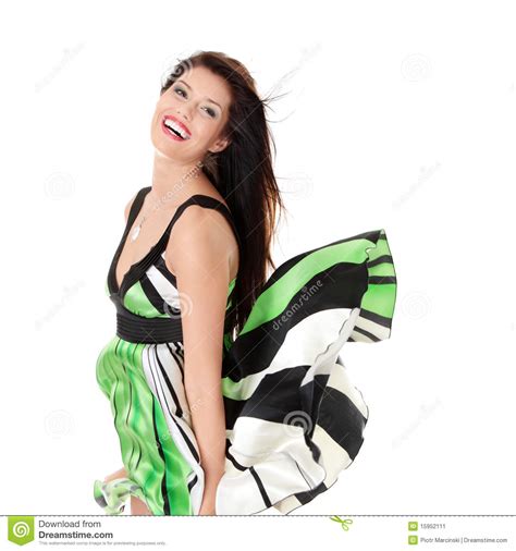 Woman In Skirt Blown By Wind Stock Image Image Of