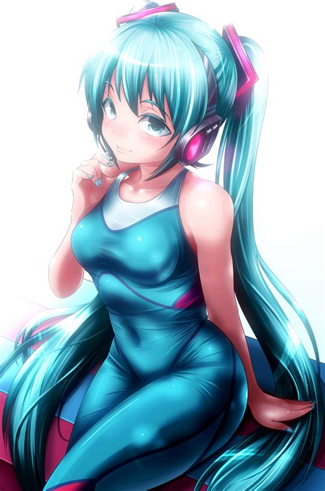 safebooru 1girl aqua aqua eyes aqua hair bodysuit covered navel