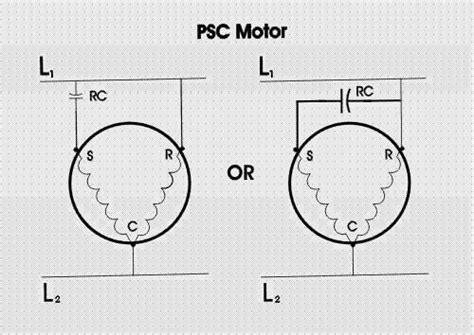 psc motor   start  run windings connect    leg  power   capacitor