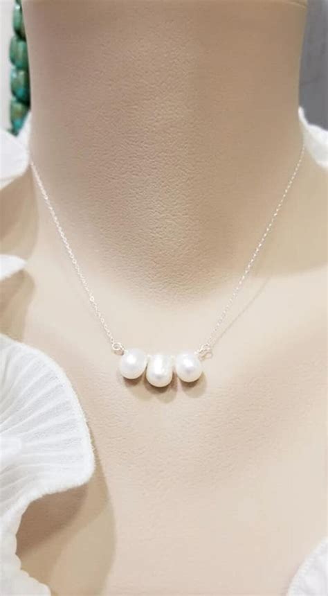 three teardrop white freshwater pearl necklace bridesmaid etsy