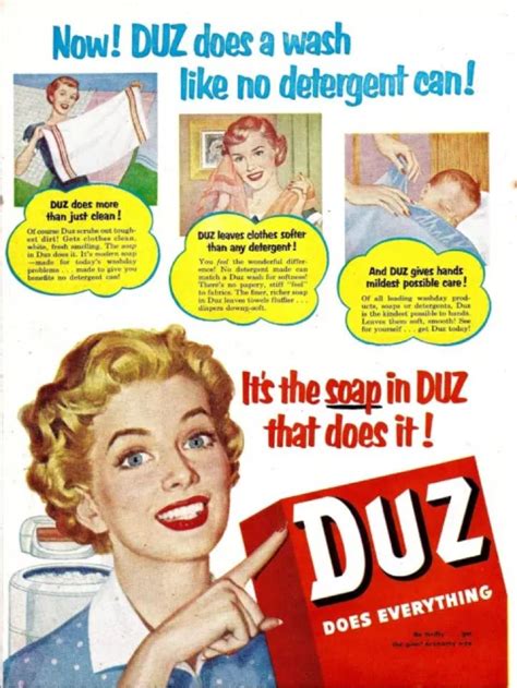 duz vintage laundry detergent soap ad housewife wringer washing machine vintage laundry