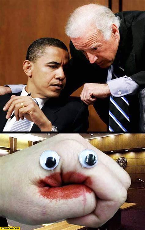 joe biden showing barack obama hand red lips fake eyes starecatcom