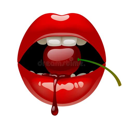 red lips with a cherry stock vector illustration of lips