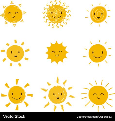 cute happy sun  smiley face summer sunshine vector image