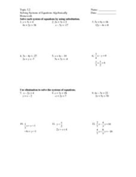 topic  solving systems  equations algebraically worksheet