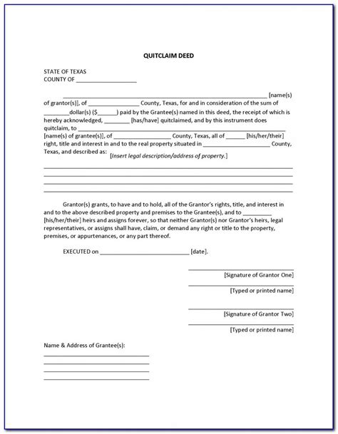printable quit claim deed form  texas form resume examples enklbv