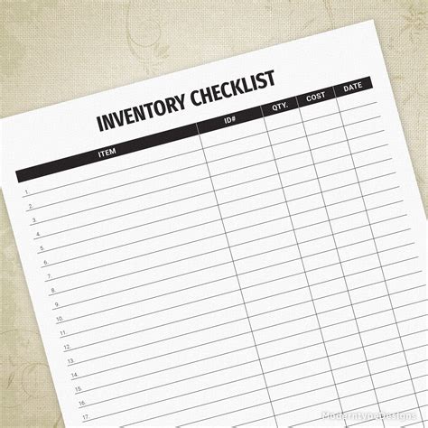 inventory checklist printable print  write