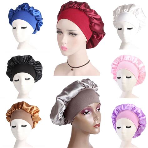 Sunsiom Women Satin Bonnet Cap Night Sleep Hair Protect Head Cover Wide