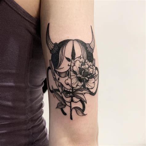 hannya and peony done at lilletattooconvention 🌸🖤 flash tattoo