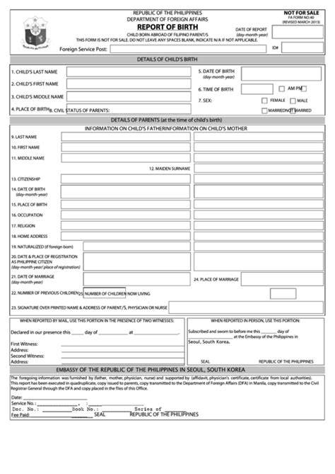 Fillable Fa Form No 40 Report Of Birth Embassy Of The Philippines