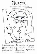 Picasso Colour Grundschule Niños Kunstunterricht Lessons Zahlen Cubism Atividades Arbeitsblatt Clases Enseñar Lesson Figuras Farbtheorie Druckbar Handouts Basteln Artistica Aulas sketch template