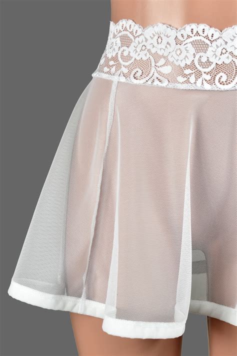 14 white mesh mini skirt stretch lace sheer skirt lingerie xs to 3xl