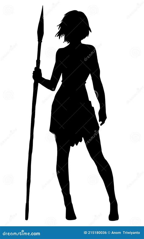 silhouette of a female warrior holding ancient spear stock vector