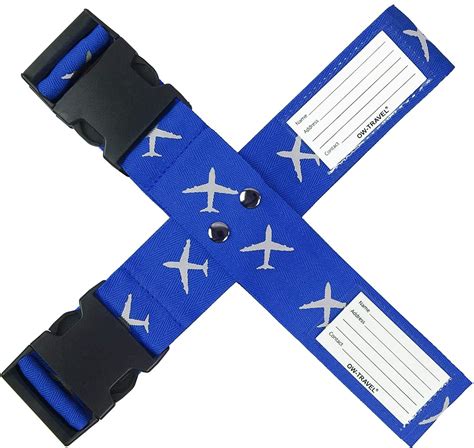 personalised luggage cross straps  suitcases  pack blue ow travel