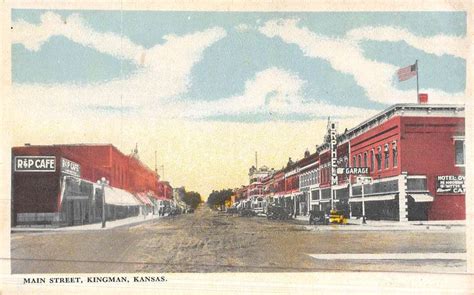 kingman kansas main street scene historic bldgs antique postcard