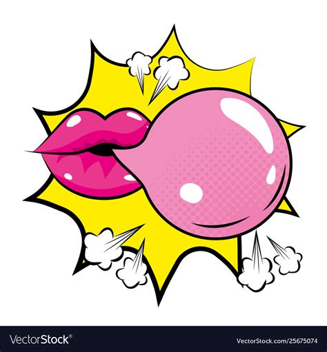 Pop Art Mouth With Bubble Gum Cartoon Royalty Free Vector