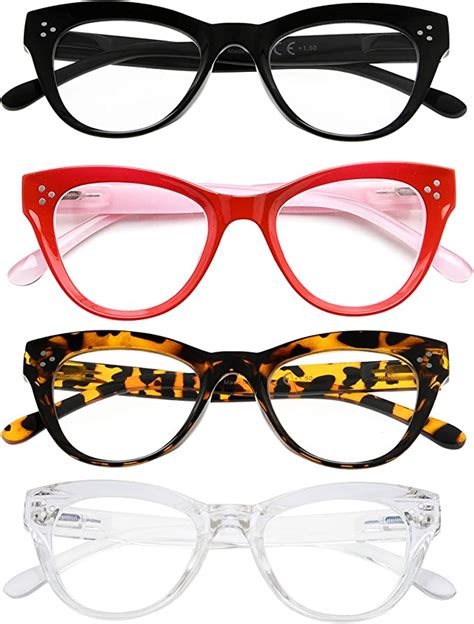4 pack ladies oversize reading glasses cateye design readers eyeglasses