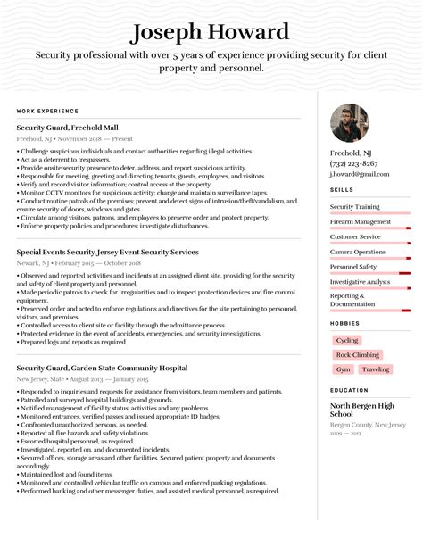 security guard resume objective  security guard resume sample