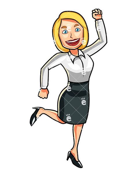 A Happy Business Woman Jumping Business Women Cartoon