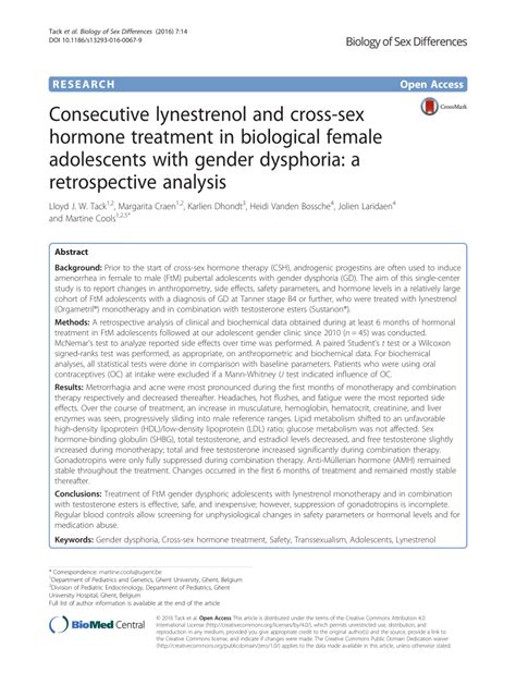 pdf consecutive lynestrenol and cross sex hormone treatment in biological female adolescents