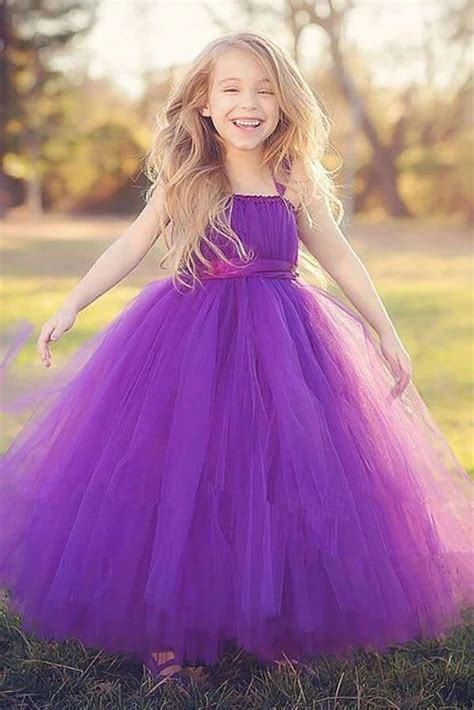 Princess Purple Ball Gown Square Neck Layers Tulle Flower Girl Dresses