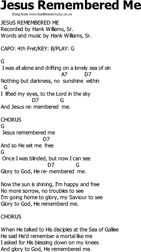Old Country Song Lyrics With Chords Jesus Remembered Me