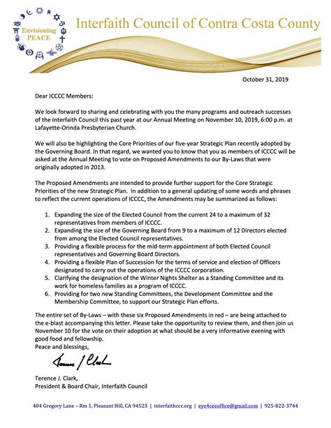 annual meeting notification letter  interfaith council  contra
