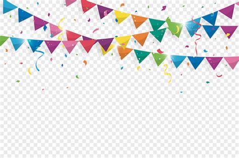 kleurrijke bunting vlaggen met confetti en linten voor verjaardag premium vector