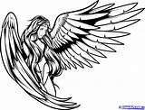 Angel Drawing Wings Tattoo Angels Drawings Outline Line Guardian Girl Graffiti Sketch Pencil Clipart Designs Tattoos Clip Draw Male Female sketch template