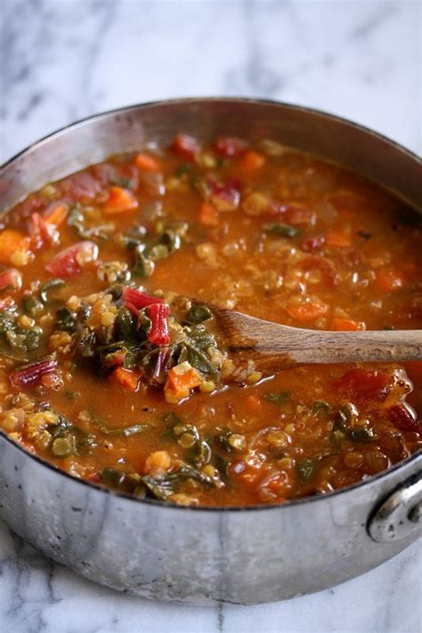 moroccan red lentil soup  chard easy vegetarian