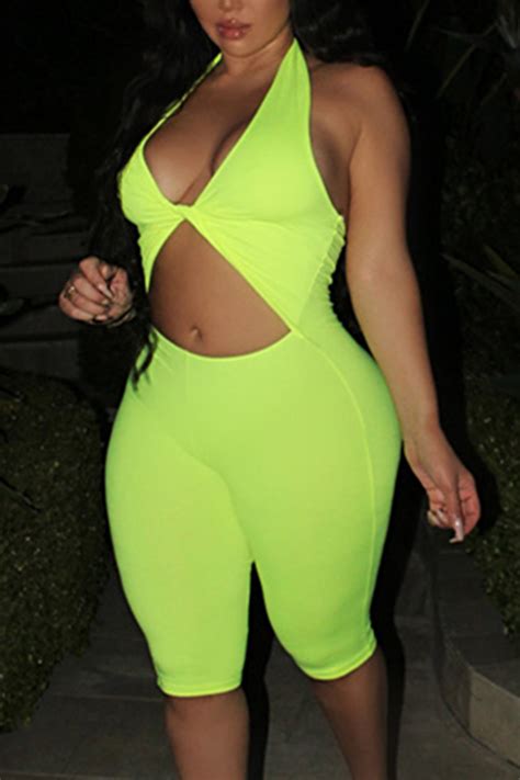Sexy Fashion Tight Fluorescent Green Sleeveless Romper