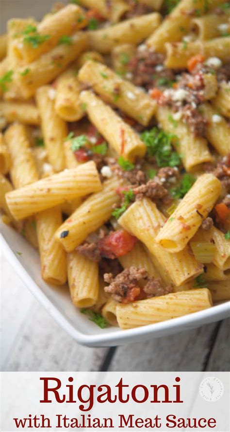 rigatoni pasta tossed with a mirepoix of vegetables and