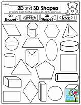 Shapes 2d 3d Grade Kindergarten Worksheet Worksheets Color Math Printables Coloring Dimensional Shape Code Activity Fun Activities Geometry 1st Tons sketch template