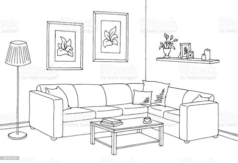 living room graphic black white interior sketch illustration vector